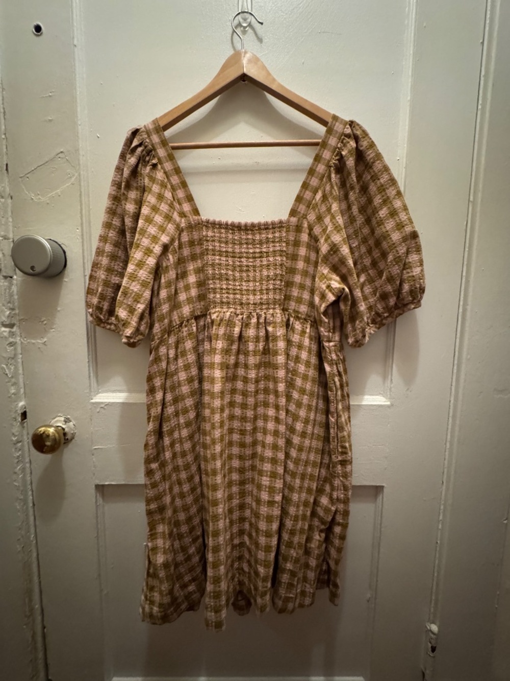 Madewell Pink Green Gingham Square Neck Puff Sleeve Dress XL Cottagecore - Picture 7 of 12